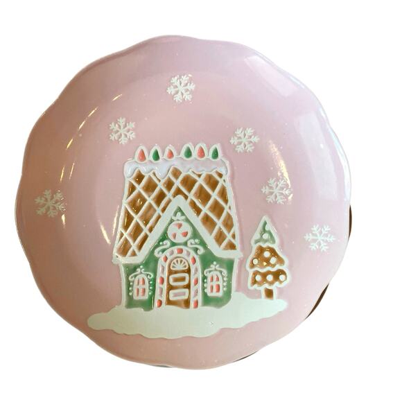 4 Eli + Ana PINK GINGERBREAD HOUSE Dinner Plates 10.5in Ceramic Pinkmas NEW - Picture 11 of 12